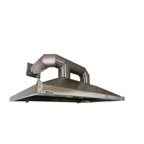 Coifa Sob Medida em Aço Inox 430, com filtros inercial removíveis, exaustor axial alta rotação-Irmãos Braun Soluções em Inoxidáveis.