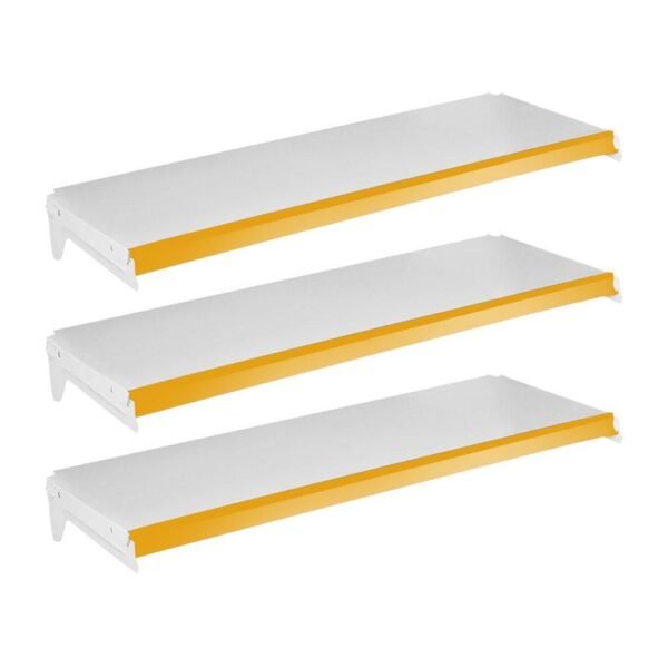 Kit - 3 Bandeja Prateleira 30x91 para Gôndolas New Plus com Porta Etiqueta Amarelo - SA Gôndolas