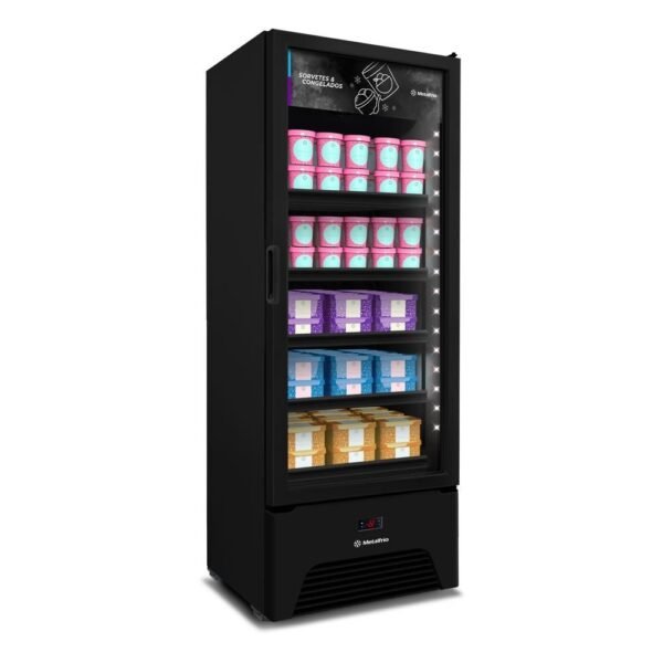 Freezer Vertical Porta de Vidro Sorvetes e Congelados 490L VF50AH Optima 220v All Black - Metalfrio