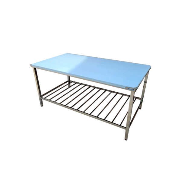 Mesa de Apoio Sob Medida em Aço Inox 430, 1860x600x900mm chapa espessura 1,00mm com borda espelho e gradeado-Irmãos Braun Soluções em Inoxidáveis