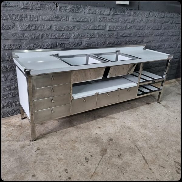 Balcão 2360x600x900 com Gavetas e duas Cubas - Irmãos Braun Soluções em Inoxidáveis - Imagem 2