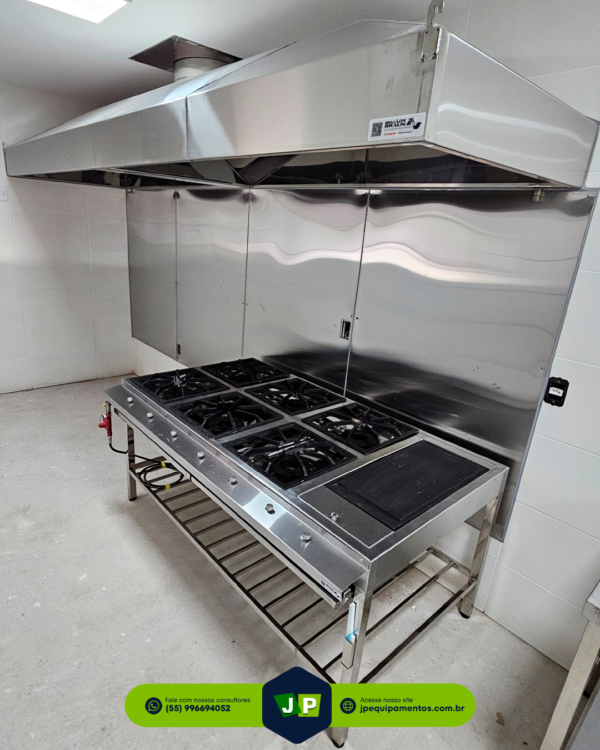 Fogão Sob Medida em Aço Inox 430, 1400x1000x800mm 6 bocas de alta pressão, com grades, bandeja coletora de resíduos e grade-Irmãos Braun Soluções em Inoxidáveis - Imagem 3