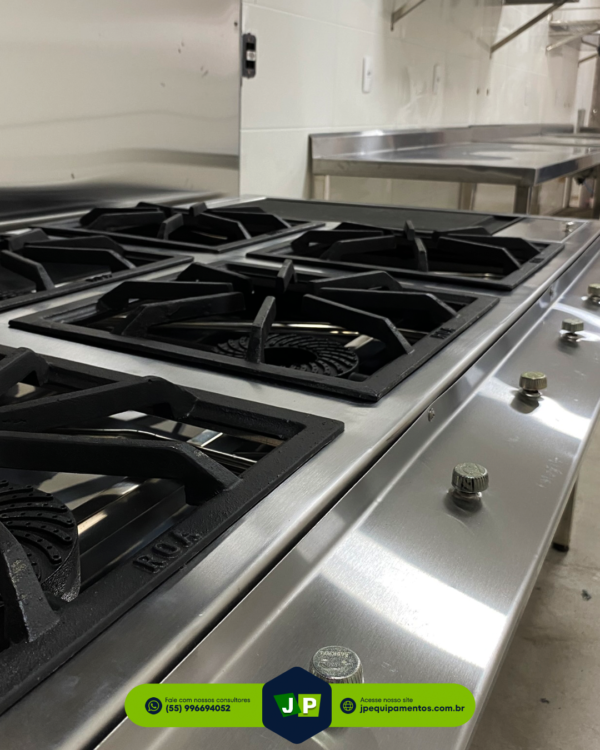 Fogão Sob Medida em Aço Inox 430, 1400x1000x800mm 6 bocas de alta pressão, com grades, bandeja coletora de resíduos e grade-Irmãos Braun Soluções em Inoxidáveis - Imagem 4