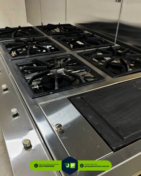 Fogão Sob Medida em Aço Inox 430, 1400x1000x800mm 6 bocas de alta pressão, com grades, bandeja coletora de resíduos e grade-Irmãos Braun Soluções em Inoxidáveis - Imagem 6