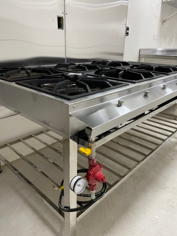 Fogão Sob Medida em Aço Inox 430, 1400x1000x800mm 6 bocas de alta pressão, com grades, bandeja coletora de resíduos e grade-Irmãos Braun Soluções em Inoxidáveis - Imagem 5